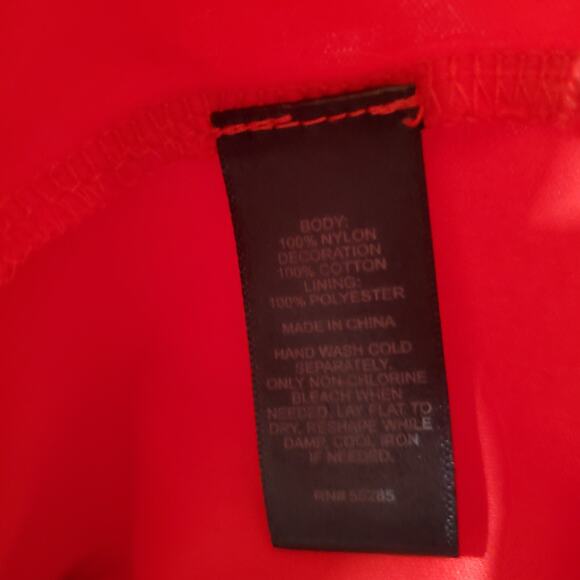 Express Baroque Red Lace 3/4 Sleeve Mini Cocktail Dress Womens Size S Scoop Neck - Picture 9 of 10